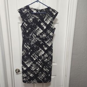 Connected Apparel Black and White Asymmetrical Midi Dress